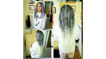 Афрокосы Классика Омбре!
Для естественного перехода миксовали в каждой косичке белый цвет с более коротким материалом родного цвета волос клиентки для получения эффекта омбре! Фото и работа студия Ксении Грининой.