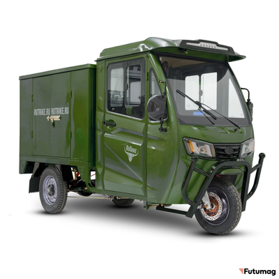 Грузовой электротрицикл Rutrike КАРГО Кабина Дуал NEXT 72V 2000W зеленый