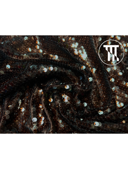 Пайетки на сетке-стрейч "Чешуя", цв. Темно-коричневый