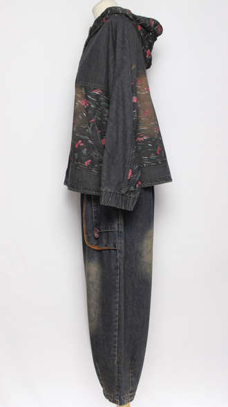 Джинсовка свободная "РОЗОВЫЕ МАЗКИ" серо-синяя р.48-58