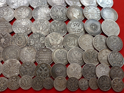 Коллекция царских полтин, полуполтин и мелких серебряных номиналов - 140 штук, с 1654 - 1917 год! Копии высокого качества!