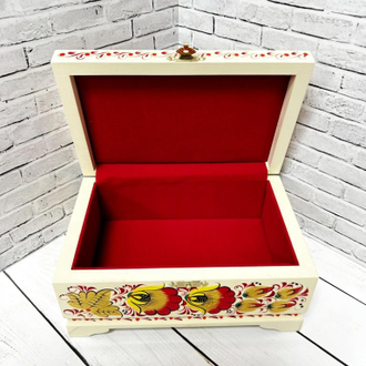 Шкатулка Цветы Белая 170*110 мм сундучок для украшений с росписью Хохлома