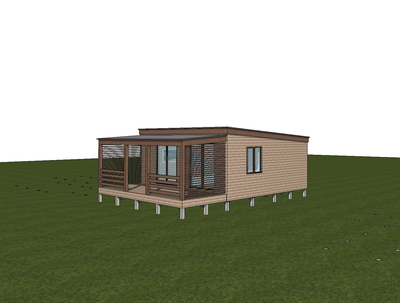 Одноэтажный каркасный дом с двумя спальнями и террасой (SK92)