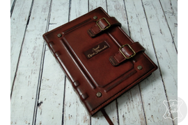 именной кожаный ежедневник в винтажном стиле, ежедневник - органайзер с кольцевым механизмом