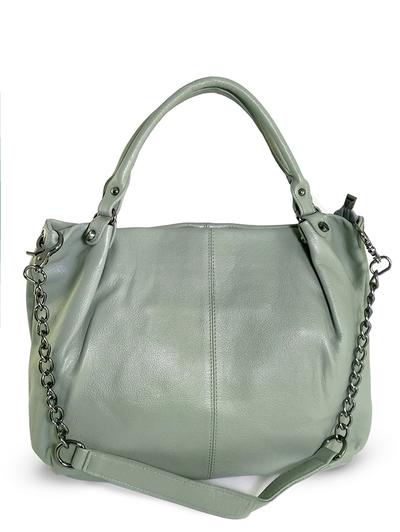 (АРТИКУЛ: 9904/1/8) СУМКА ЖЕНСКАЯ БОЛЬШАЯ, НАТУРАЛЬНАЯ КОЖА, БЛЕДНО-ЗЕЛЕНАЯ, РЕМЕНЬ С ЦЕПОЧКОЙ ЧЕРЕЗ ПЛЕЧО