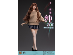Женская голова (скульпт) с длинными каштановыми волосами и подвижными глазами - 1/6 scale Out of School series Zoe Head Sculpt (I8-H005A) - I8Toys