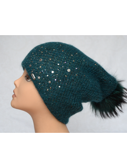 Изумрудная женская шапка с помпоном и украшениями Vizio 6161 фото