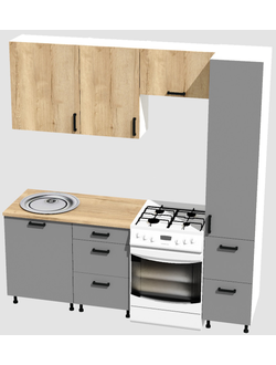 Кухня Эконом 1,5 метра с колонкой (1100х400) Цвет: Дуб Вотан/Базальт