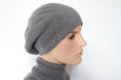 Серый вязаный берет из кашемира Визио Италия фото