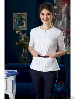 Белая блуза на молнии с синим поясом IvaMed белая