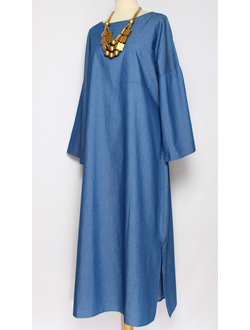 ПЛАТЬЕ-РУБАШКА ДЖИНСОВОЕ "КИМОНО_РАЗРЕЗЫ" голубое до р.52