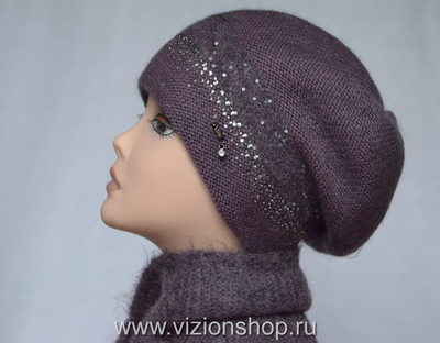 Сиреневый берет женский вязаный Италия Vizio 6490