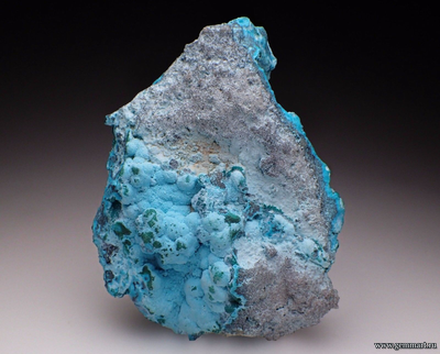 Хризаколла и прожилки малахита на породе. 66*52*16мм. Конго.