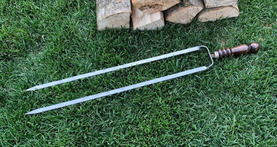 Двойной шампур с деревянной ручкой (шампур-вилка) 10*3мм*45 см