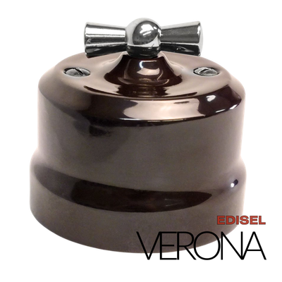 керамический ретро выключатель коричневый Verona с ручкой хром