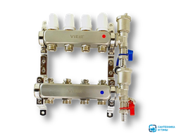 Коллекторный блок нерж в сборе с вентилями без кранов  4 выхода