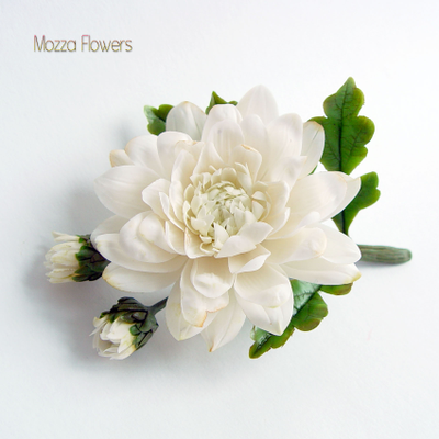 Заколка/брошь "Белая хризантема".