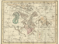 Картина обогреватель, фото старинной Карты созвездий Лисичка, Гусь, Стрела, Дельфин, Орел, Антиной,