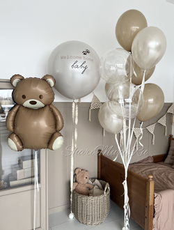 Набор шаров на выписку бежевый с медвежонком Барни