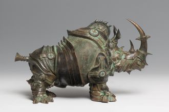 носорог, доспехи, рыцарь, бронза, статуя, фигурка, животное, рог, латы, металл, железо, скульптура