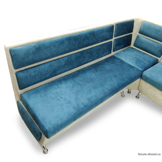 Кухонный Угловой диван "ФОРУМ-1МС", Синий/Слоновая кость, Правый