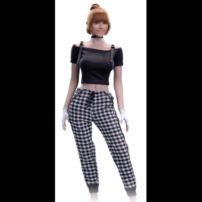 Женский свободный костюм - 1/6 Female T-shirt Plaid Casual Pants (3S007) - 3STOYS