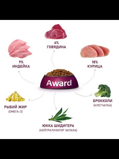 AWARD (Авард) Indoor Big cats, сухой корм для кошек крупных пород, Говядина с курицей, 10 кг