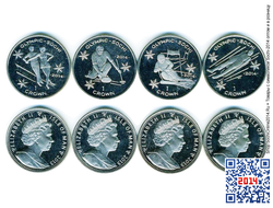 Монеты Sochi-2014 Острова Мэн (набор из 4-х простых или цветных монет по 1 кроне)