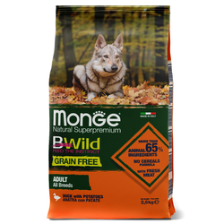 Monge Dog BWild Grain Free (Монж) беззерновой корм для собак всех пород утка с картофелем 2,5 кг
