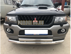 Защита переднего бампера двойная d76/75х42 овал для Mitsubishi Pajero Sport (1998-2007)