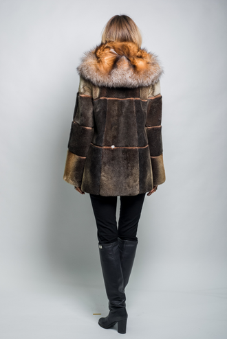 Шуба женская куртка натуральный мех морской котик, с капюшоном, зимняя, цвет натуральный арт. ц-009