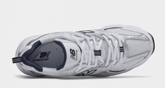 New Balance 530 White Silver Navy (Экозамша) сверху