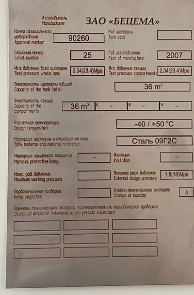 табличка 6.8.2.5.1 ДОПОГ