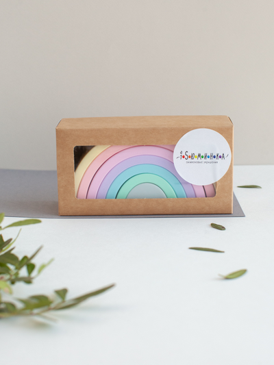 Пирамидка - прорезыватель из пищевого силикона Радуга пастельная