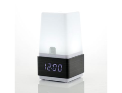 Часы-ночник с будильником и звуковой активацией черное дерево синие цифры