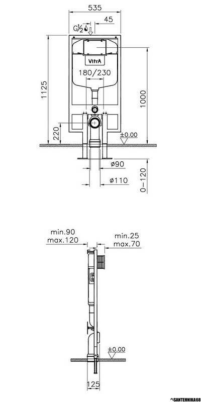 Комплект инсталляции с подвесным унитазом Vitra Normus 9773B003-7200 4в1