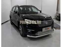 Пороги алюминиевые "Slim Line Black" 1720 мм ТСС для Changan CS75 FL 2020-