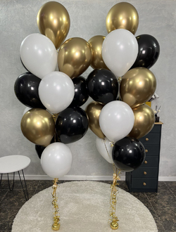 2 фонтана по 15 шаров (белый, чёрный, золото)