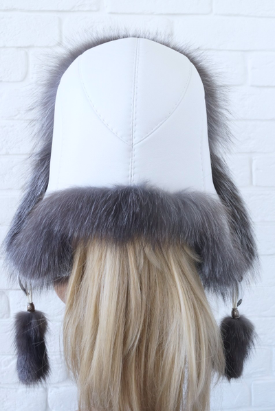 Ушанка "Полярная звезда" цвет белый + чернобурка (копия)