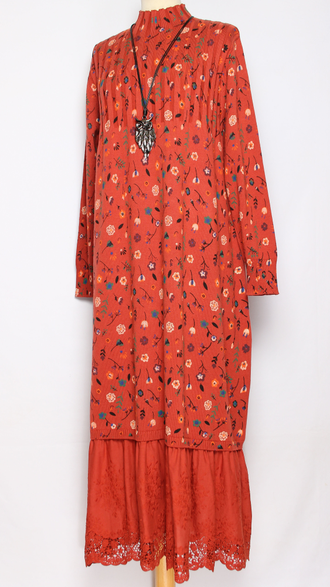 ПЛАТЬЕ БОХО хлопок "ПРОВАНС ВОЛАН" коралл р.46-54