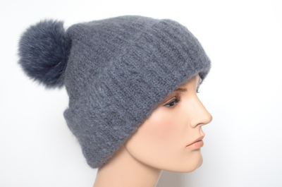 Шапка вязаная с отворотом и помпоном Vizio Италия 6946 CRYO темно - серая