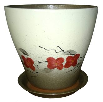 Бежевый с оливковым стильный керамический горшок для комнатных цветов диаметр 21 см с рисунком