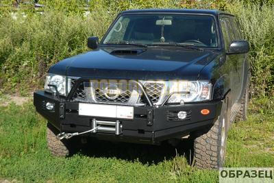 Передний силовой бампер без дуг серии Трофи на Nissan Patrol Y61 2004-2010 (02.008.11)