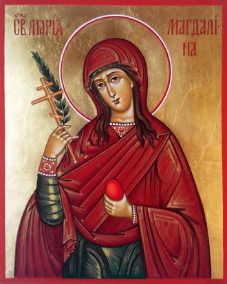 Мария Магдалина, святая равноапостольная, мироносица. Рукописная икона 13х16см.