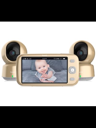 Wi-Fi видеоняня Ramili Baby RV1600X2 с повышенной дальностью (монитор-камера до 400 м), монитор 5" и 2 поворотные видеокамеры, просмотр через мобильные устройства по сервису р2р, DVR, Full HD 2 Mp
