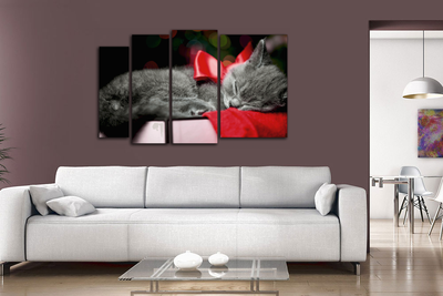 Модульная картина "Кот с красным бантиком"