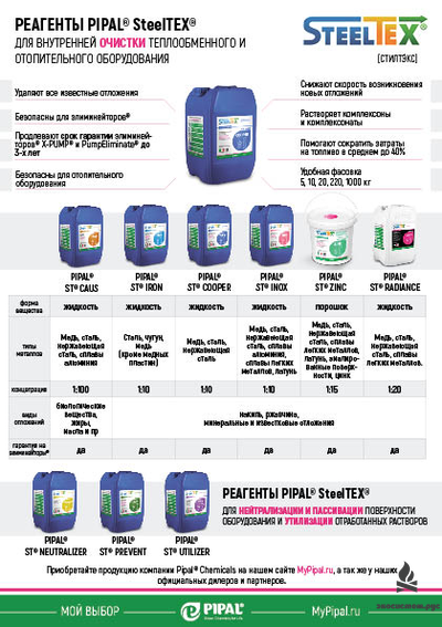 Реагенты для очистки камер сгораний отопительного оборудования SteelTEX®