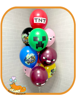 Букет шариков с гелием в стиле Майнкрафт
