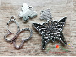 НАБОР МЕТАЛЛИЧЕСКИХ ПОДВЕСОК "БАБОЧКИ"  - 4ШТ - АНТИЧНОЕ СЕРЕБРО