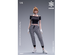 Женский свободный костюм - 1/6 Female T-shirt Plaid Casual Pants (3S007) - 3STOYS